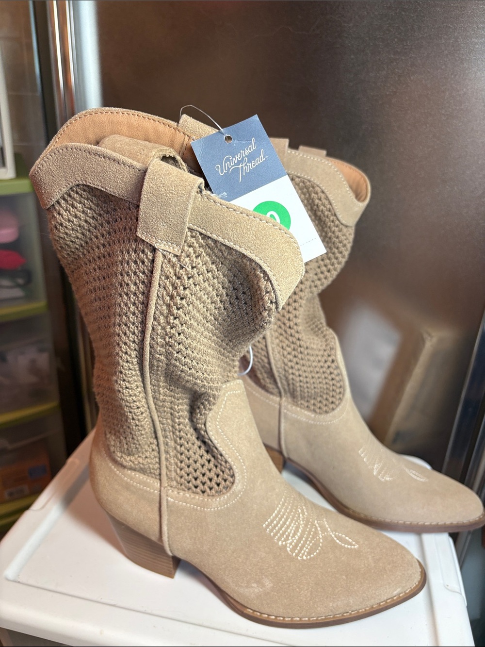 Universal Thread Beige Knit Western Mid-Calf Boots